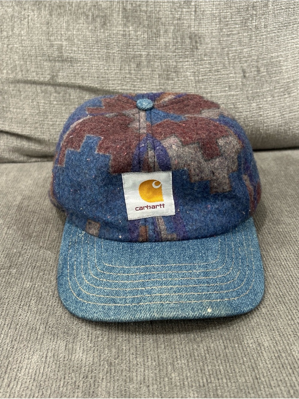 Vintage Carhartt SnapBack Hat Aztec Wool Made In USA Blue